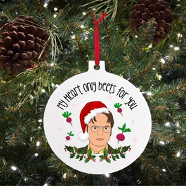 My Heart Beets for You 2022 Ornament/Funny Ornament/ Christmas / Stocking Stuffer / Ornament for Christmas Tree / Gift for Him / Gift for Her /Dwight / Printed on Round 3 Inch Aluminum Ornament