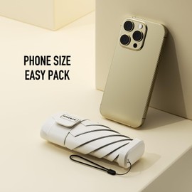 MJOFFIN Travel Mini Umbrella for Purse,Compact Umbrellas for Rain,Small Umbrella for Backpack, Sun UV Umbrella for Kids,Girls,Women（Ivory White）