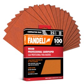 Fandeli | Wood Sanding Paper | 100 Grit | 25 Sheets of 9'' x 11'' | Perfect for Sanding Wood | Hand Sanding | Orbital Sanders