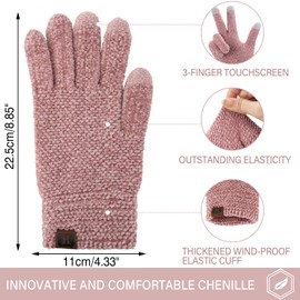 FZ FANTASTIC ZONE Womens Winter Touchscreen Gloves for Cold Weather, Chenille Warm Knit Gloves