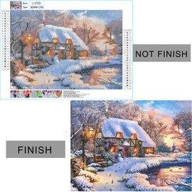 wifreo 5D Diamond Painting Christmas Snow Scene, Diamond Painting by Number Kits for Adults Kids, Round Drill Embroidery Cross Stitch for Home Wall Decor Office Decoration (15.7x11.8inch)