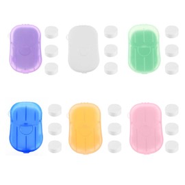 KEQAR Pack of 120 Disposable Paper Soap - Portable Mini Soap Sheets with Plastic Box - Ideal for Camping and On the Go Includes Portable Washcloths (6 Colours)