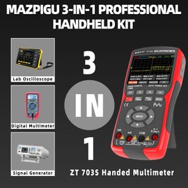 Mazpigu ZT-703S 3 in 1 Handheld Oscilloscope Automotive Dual Channel 50MHz with Digital Multimeter and Signal Generator, 3400mAh for Electronics/Education