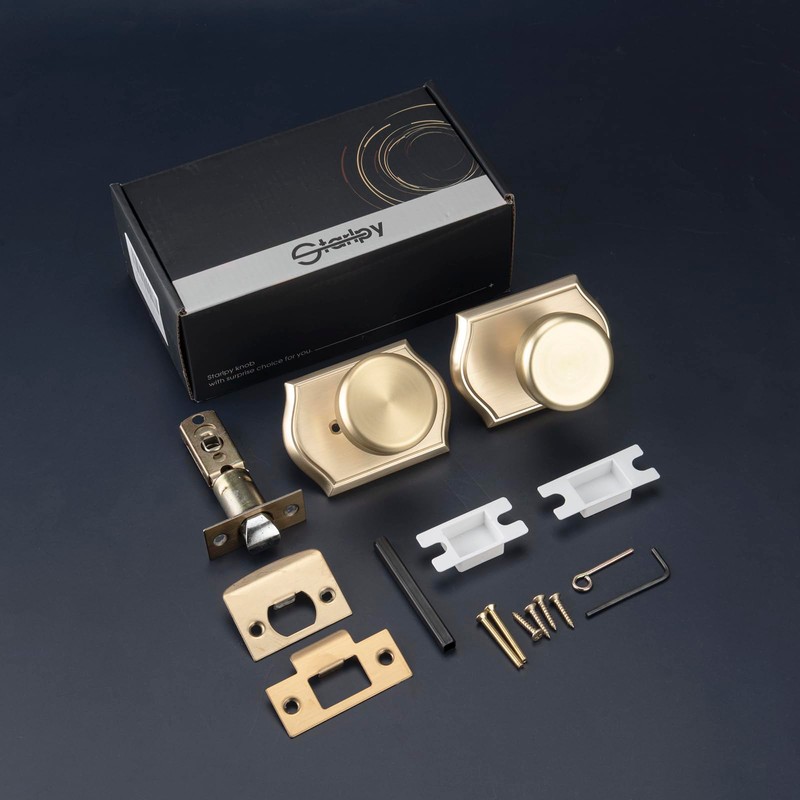 STARPY 6 Pack Pismo Doorknobs for Bath & Bedroom, Gold