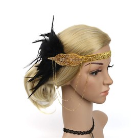 Women's Flapper Feather Headband 1920s Art Deco Roaring 20s Great Gatsby Headpiece Gatsby Costume Gold