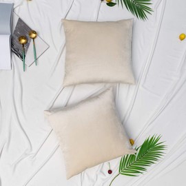 Beige Velvet Throw Pillow Covers Square Soft Solid Decorative Pillowcase Set Cushion Case for Sofa Bedroom Office Chair 2 Pcs 16 x 16 inch