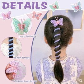 RAINBOW WSK 8 Pcs Butterfly Telephone Wire Hair Bands for Kids Girls Colorful Butterfly Spiral Hair Ties Phone Cord for Kids Butterfly Braided Ponytail Hair Bands Faquan-8 (8 PCS Butterfly)