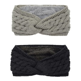 DRESHOW Women Warm Knitted Headband Winter Ear Warmer Crochet Head Wraps Thick Fleece Lining Hair Bands
