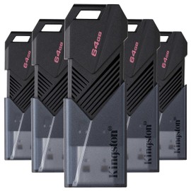 PSA COMPUTO Y PAPELERIA Kit 5 Kingston USB DataTraveler Exodia Onyx Capacidad: 64GB USB-A 3.2 Gen 1 (DTXON/64GB) Elegante Carcasa Color Negro Tapa movible