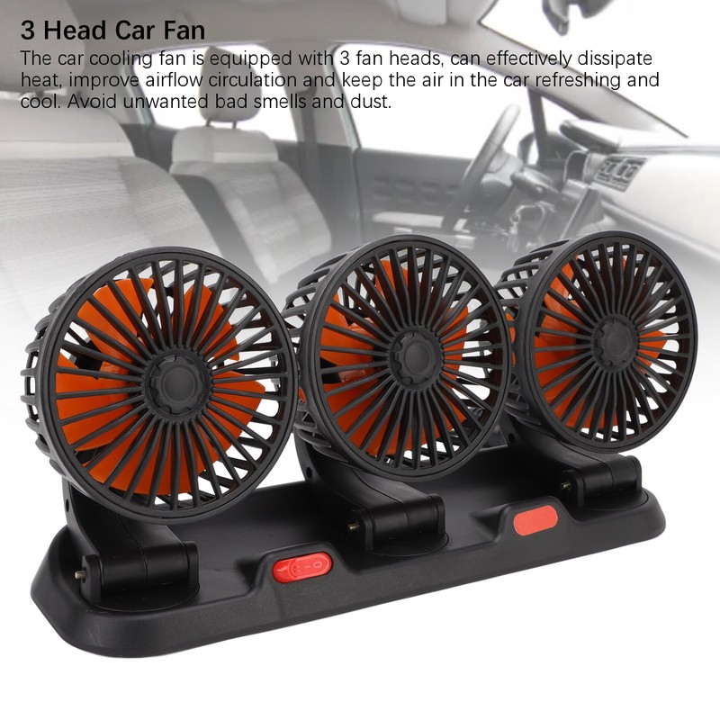 Three Head Car Fan 2 Speed Adjustable 360 Degree Rotation