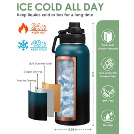 Insulated Water Bottle 32 oz - with Straw & Auto Spout Lid, Bottle Sleeve with Strap, Paracord Handle, 32oz Flask Purple Metal Water Canteen, Stainless Steel Water Jug for Sports Gym Woman Girls