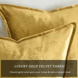GIGIZAZA Gold Velvet Decorative Throw Pillow Covers, 20x20 Square Couch Sofa Pillow Covers,Set of 2 Square Cushion Covers