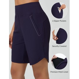 BALEAF Women's 9" High Waisted Swim Shorts Tummy Control Board Shorts for Women Swim Beach Shorts 2025 Swimsuits Bathing Suit Shorts Navy Blue XL