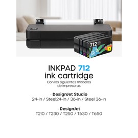 712XL Ink Cartridges Compatible Replacement for HP 712XL 712 Ink Cartridges Combo Pack for HP DesignJet T210 T630 T650 T250 T230 Printer (4 Pack, 80-ml Black + 29-ml Cyan/Magenta/Yellow)