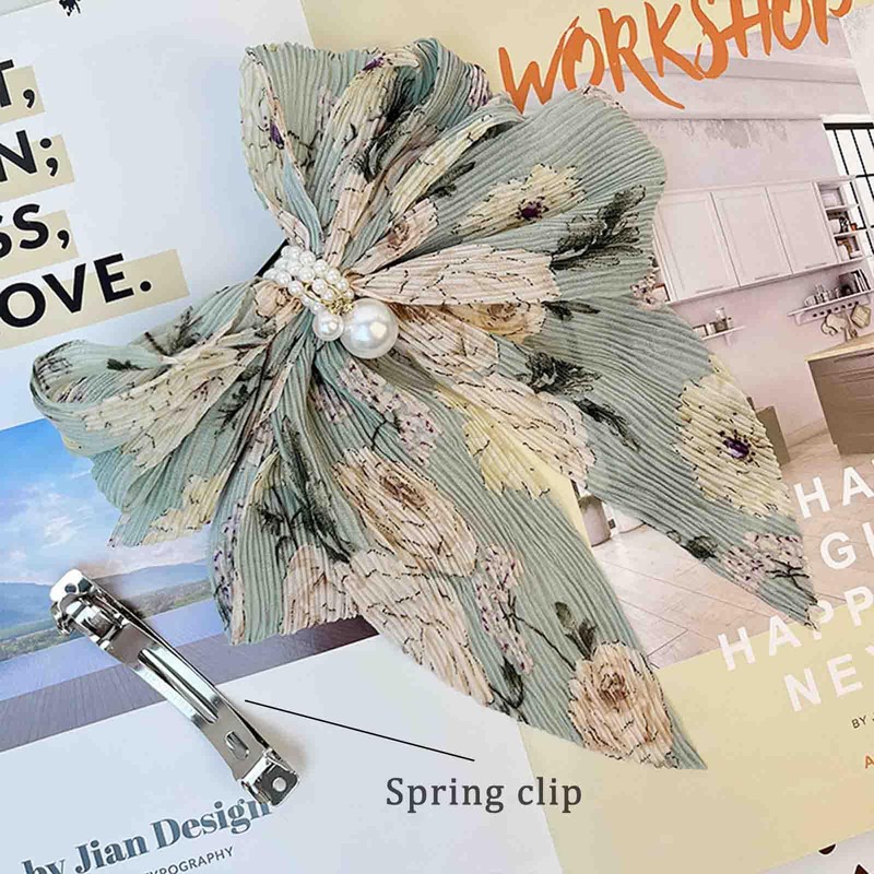 Boho Floral Bow Hair Clip Large Floral Hair Bow Silky