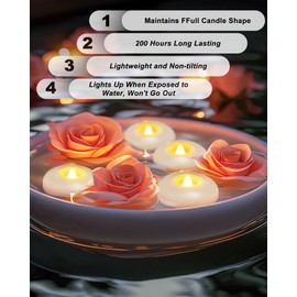 5plots Flameless Floating Candles 3 Inches White Waterproof Led Tealights for Wedding Vases Centerpieces Party Proposal Pool Decor Decoration 200 Hour (12 Pack)