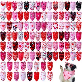 Huhumy 100 Pcs Valentines Dog Bandanas Bulk Pet Bandanas Dog Bandanas Bibs Triangle Dog Scarf Colorful Pet Dog Bandanas for Medium Large Dog Birthday Summer Costume Accessories Decoration