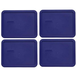 Pyrex 7211-PC 6-Cup Navy Blue Rectangle Plastic Food Storage Lid (4-Pack) - Made in USA