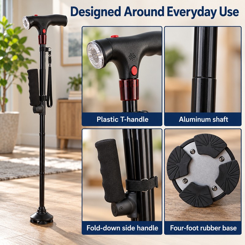 Collapsible Telescopic Folding Cane Elder Cane LED Walking Trusty Sticks