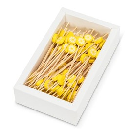 Abbott Collection Lemons Cocktail Picks. 100 Pieces - Bamboo/Wood, Natural/Yellow (4.5" L)