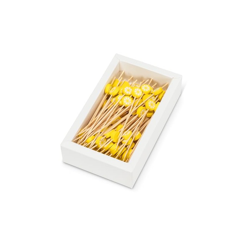 Abbott Collection Lemons Cocktail Picks. 100 Pieces - Bamboo/Wood, Natural/Yellow