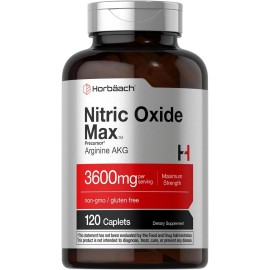 Horbäach Nitric Oxide Max 3600mg | 120 Caplets | with Arginine AAKG for Men and