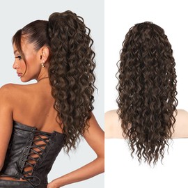 SEIKEA Ponytail Extension, PT005 Isabella 18" Long Bohemian Curly Drawstring Ponytail Light Fluffy Multi Layered Clip in Hair Extensions Ponytail Natural Soft Synthetic Hairpiece Dark Chocolate Brown