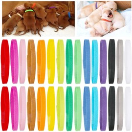 30 Pcs Puppy Whelping Collars Newborn Pet Collars Double-Sided Soft Adjustable ID Bands Puppy Collars for Litter Newborn Pet Dog Cat 15 Colors（M）