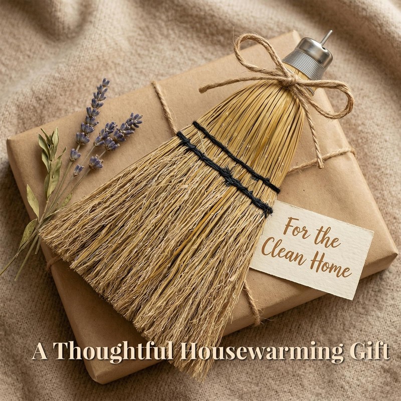 12" Hand Held Whisk Broom 2 Pack, Natural Handmade Corn
