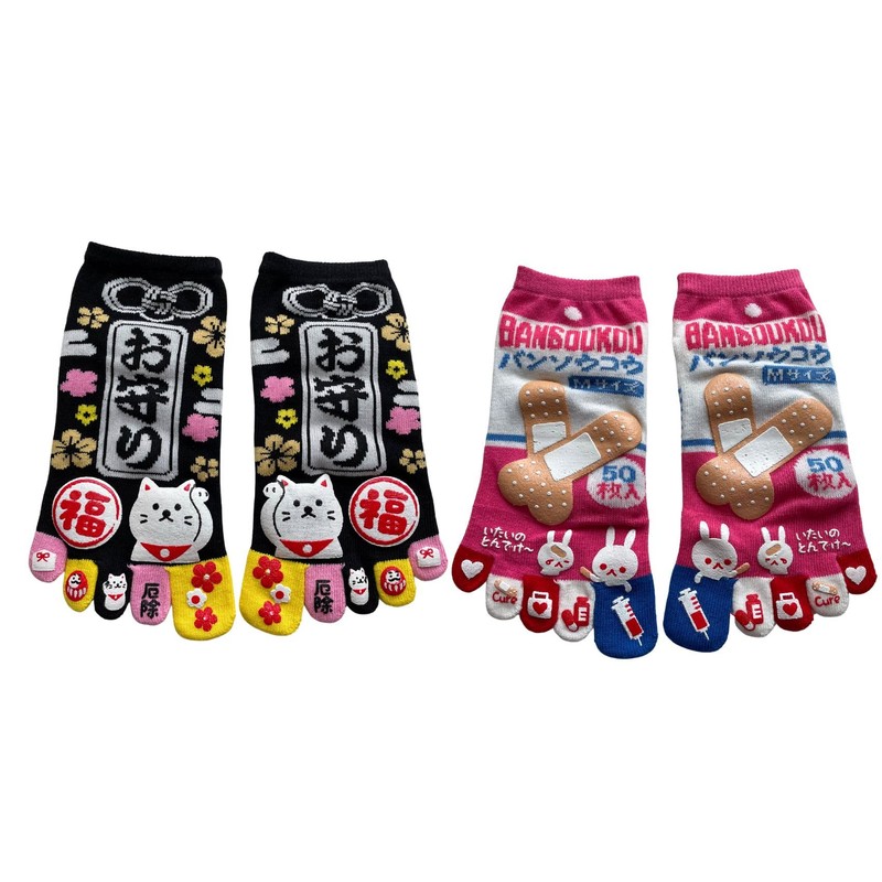 [Mode Select] Women's 5 Toe Socks, Characters, 2 Pairs Set,