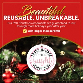 Proud Member of The Naughty List Club Emblem Ornament - Christmas Oranment - Xmas Tree Decoration - Fun 2023 Christmas Ornament - 3" Round PVC Ornament - Printed in USA AAO112