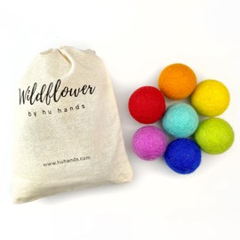 Rainbow Large Felt Balls | Montessori Wool Pom Poms for Baby, Crafts, Cats, Essential Oils, Felting & Garland | 7 ROYGBIV Colors | 4 CM (1.75-2") Jumbo Size | Muslin Storage Bag