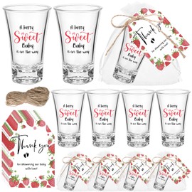 Pickmesh 25 Sets Baby Shower Shot Glasses for Guests Include Acrylic Clear Shot Glasses Thank You Cards Organza Bags Babies Shower Gifts for Gender Reveal Party Supplies (Strawberry Theme)