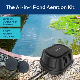 Devopet Pond Aerators for Outdoor Koi Ponds, Air Pump for Pond up to 1800 Gallons, All-in-One Flow Adjustable Pond Aeration Kit Pond Deicer with Double Outlet Airline Tubing Air Stones Check Valves