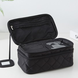 Sonhomay Travel Makeup Bag Organizer, Large Toiletry Bag for Women, Double Layer Cosmetic Bag with Brush Compartment and Handle, Portable Makeup Case Storage Bag Travel Must Haves