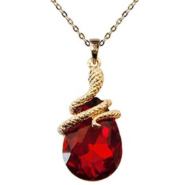 Navachi 18k Gold Plated Crystal Pear-shaped Red Zirconia Snake Az6032p Pendant Necklace 16"+2"