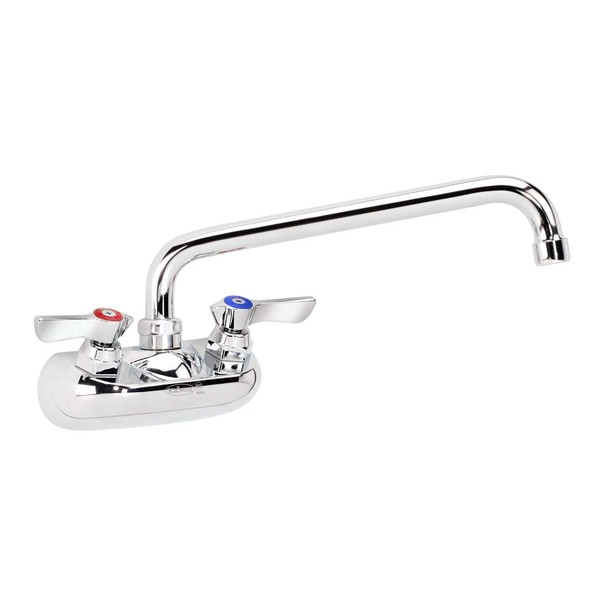 Krowne Wall Mount Kitchen Faucet - Utility Sink 4” Center Mount, 10" Swing Spout, ½” NPT Male Inlet, 2 GPM Flow Rate, Ceramic Valve Chrome Plated Finish, Lever Handle, Silver Series Plumbing