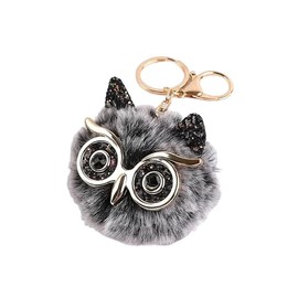 OWL Pom Pom Keychain Fluffy Cute Owl Keychain Faux Animal Fur Pom Pom Keychain for Bag Decor cat (Black and White)