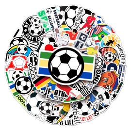 50 Packs Soccer Stickers Water Bottles Laptop Phone Motorcycle Computer Guitar Skateboard Hydroflasks Footballs Vinyl Sticker Waterproof Aesthetic Trendy Decals for Teens Girls Adults