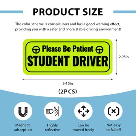 DXNQ 2 PCS Student Driver Magnet for Car, Please Be Patient Magnetic Reflective Rookie Driver Safety Warning, New Drivers Sticker for Bumper Door Trunk, Car Accessories (Green)
