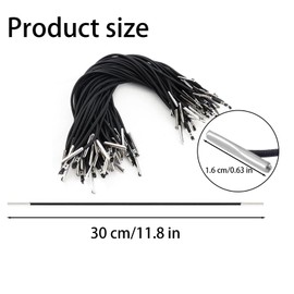 50 Pcs Black Elastic Barbed Cords with Metal Ends, 11.8 Inch Stretch Loop Band Mask Lanyard Rope, Round String Extender Strap for Mask, DIY Crafts, Party Hat Elastic Menus Badges Signs