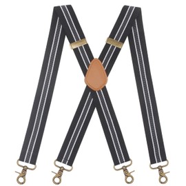 Timiot Mens Suspender 4 Swivel Strong Hooks Adjustable Braces Elastic Comfortable X Style Heavy Duty Strap (Black White Grey Stripe)