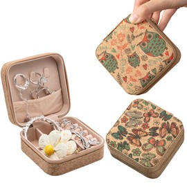 Knana 2PCS Cork Travel Jewelry Case - Travel Jewelry Box, Jewelry Case for Women Fashion, Cork Jewelry Box for Ring Necklace Earring and Small Jewelry (Owl and Butterfly)