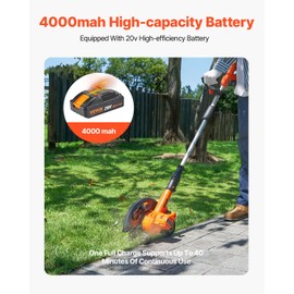 VEVOR Lawn Edger, 9-inch Large Blade, 20 V Battery Powered Cordless Edger Lawn Tool with 3-Position Blade Depth, Adjustable Handle, with Battery and Charger, for Lawns, Driveways, and Sidewalk Edges