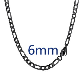 PROSTEEL Smooth Figaro Chain Necklace Stainless Steel Chains Length 14-30 Inches Width 4mm-13mm Hip Hop Jewelry Unisex For Men Women Gift Box - Style: 6mm-Black, Length: 28"-71 cm