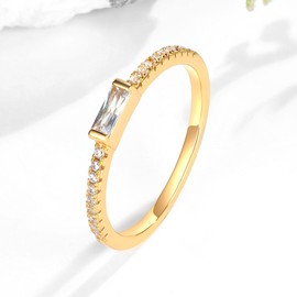 VOLUKA 925 Sterling Silver Cubic Zirconia Stacking Eternity Rings Simulated Diamond Emerald Cut 18K Gold Plated Rings for Women Men Promise Stalement Wedding Band Size 6, Cubic Zirconia, Cubic Zirconia