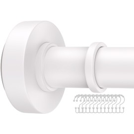 White Shower Curtain Rod with 12 Hooks, 18-72 Inches,Rust Resistance, Adjustable Tension Rod with Durable Spring, No Drilling - Use For Bathroom, Bedroom, Home