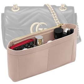 LEXSION Felt Insert Purse Organizer with Zipper,Small Handbag Tote Shaper Insert for GG Marmont Matelasse Shoulder Bag(Pack of 2)- Buy 1 Get 1 Bag Free Medium 8030 Beige