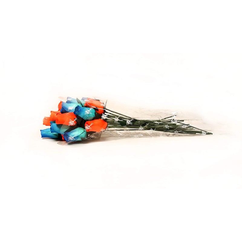 The Original 24 Realistic Wooden Roses - Blue and Orange