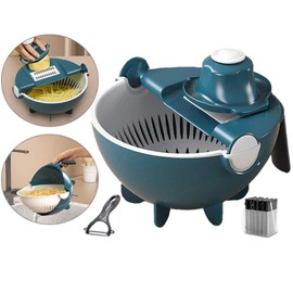 SFXFJ New 7 in 1 Multifunctional Vegetable Cutter with Drain Basket, Magic Rotate Vegetable Slicer, Mandoline Slicer Cutter Chopper and Grater, Kitchen Tool Veggie Cheese Shredder Grater Set